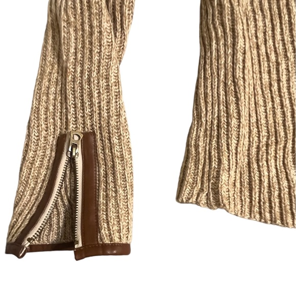 NWOT Lucky Brand Open Faux Leather Edged Sweater, Browns |M - Picture 9 of 15